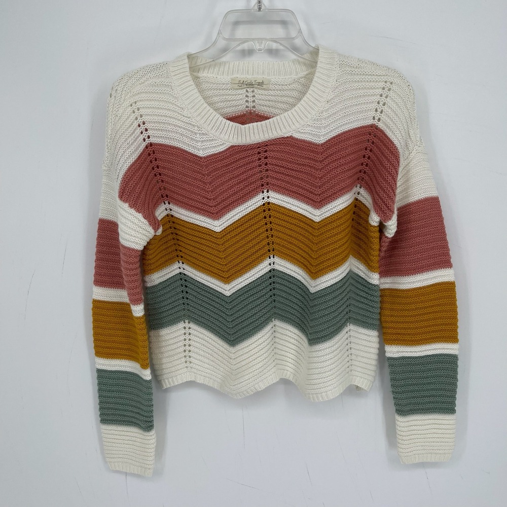 Full Circle Trends Women's Multicolor Chevron Pointelle Knit Boho Sweater Size S